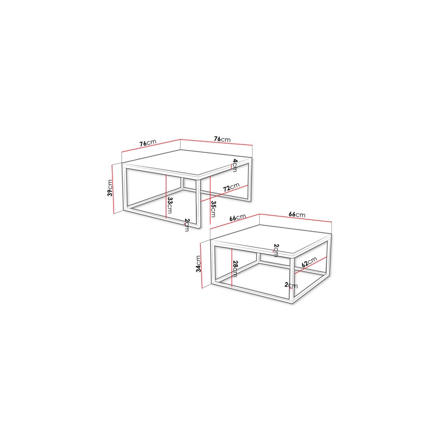2 darabos DUAL dohányzóasztal szett 76x76/66x66 cm fekete/fehér