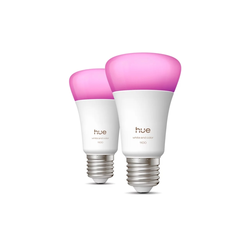 2 darabos szett: dimmelhető Philips Hue WHITE AND COLOR AMBIANCE LED izzó, E27/8,1W/230V 1000-20000K