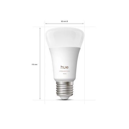 2 darabos szett: dimmelhető Philips Hue WHITE AND COLOR AMBIANCE LED izzó, E27/8,1W/230V 1000-20000K