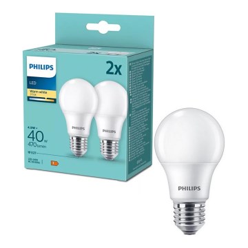 2 darabos LED izzó szett Philips A60 E27/4,9W/230V 2700K