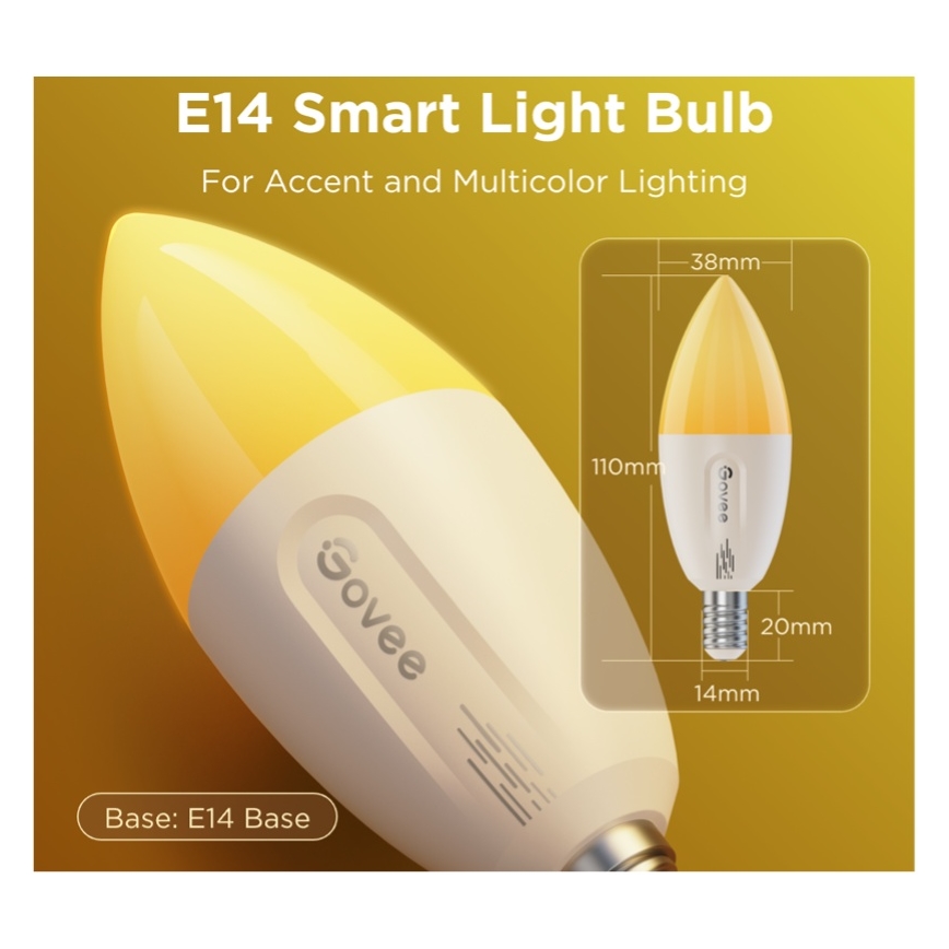 2 db-os LED RGBWW fényerőszabályozható izzó MATTER E14/5W/230V 2700-6500K Wi-Fi - Govee
