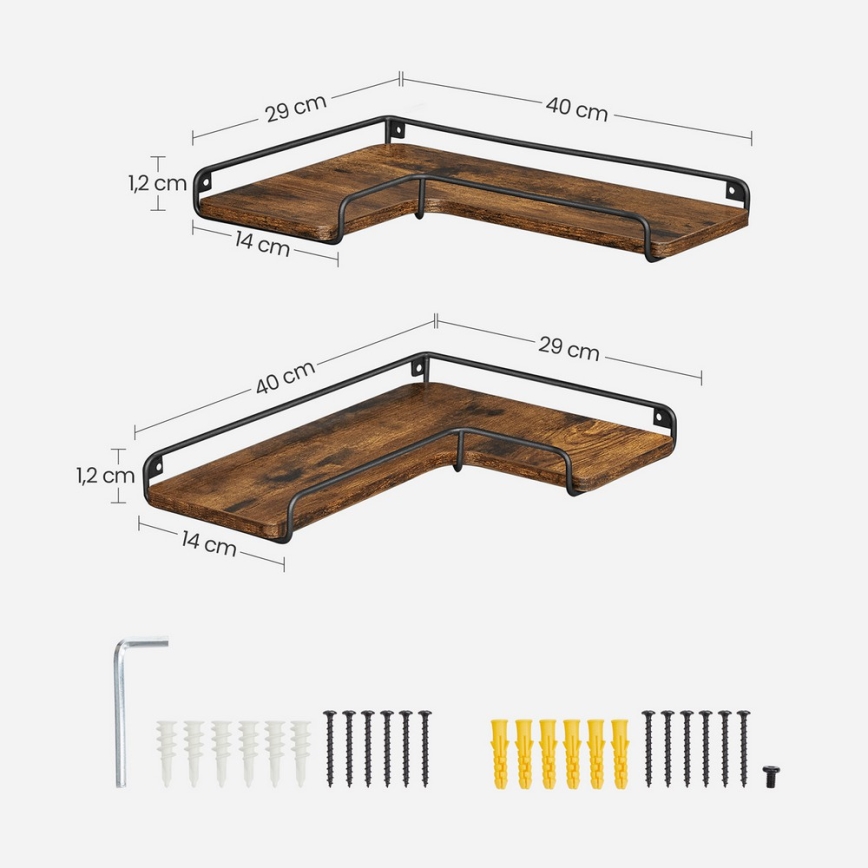 2 darabos SHELFY fali polc szett 40x10x29 cm barna/fekete
