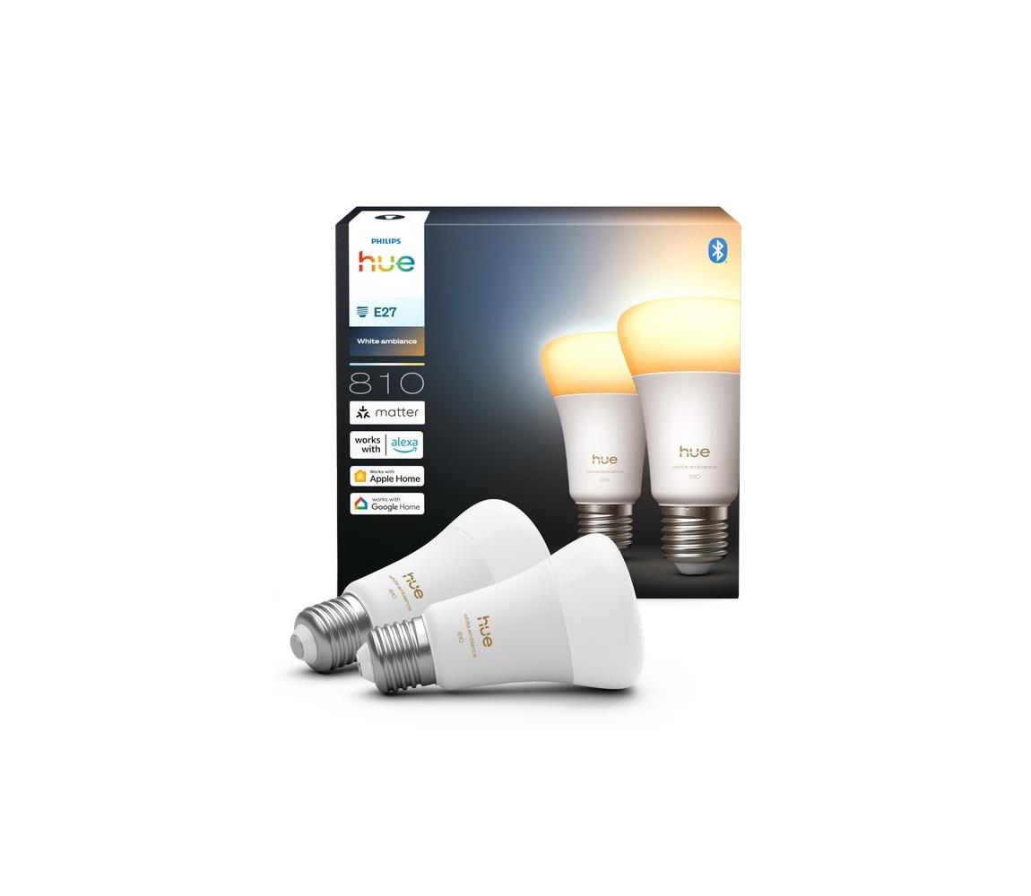 2 darabos szett: dimmelhető Philips Hue WHITE AMBIANCE LED izzó E27/6W/230V 1000