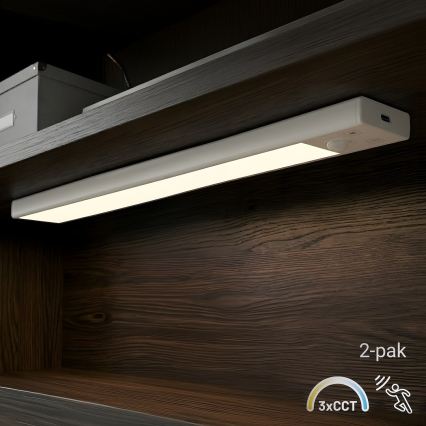 SZETT 2x LED újratölthető bútorvilágítás mozgás- és alkonyatérzékelővel VIRO LED/1,2W/3,7V 800 mAh 3000/4000/6500K 30 cm fehér