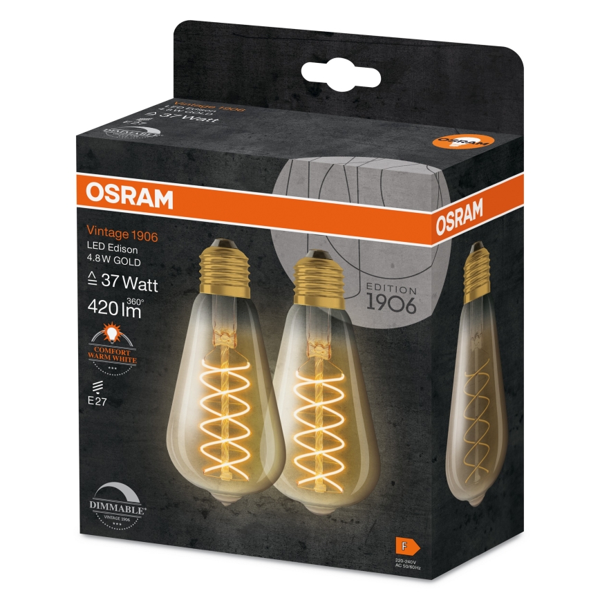2 db-os készlet: dimmelhető LED-izzó VINTAGE FILAMENT E27/7,8W/230V 1800K - Osram