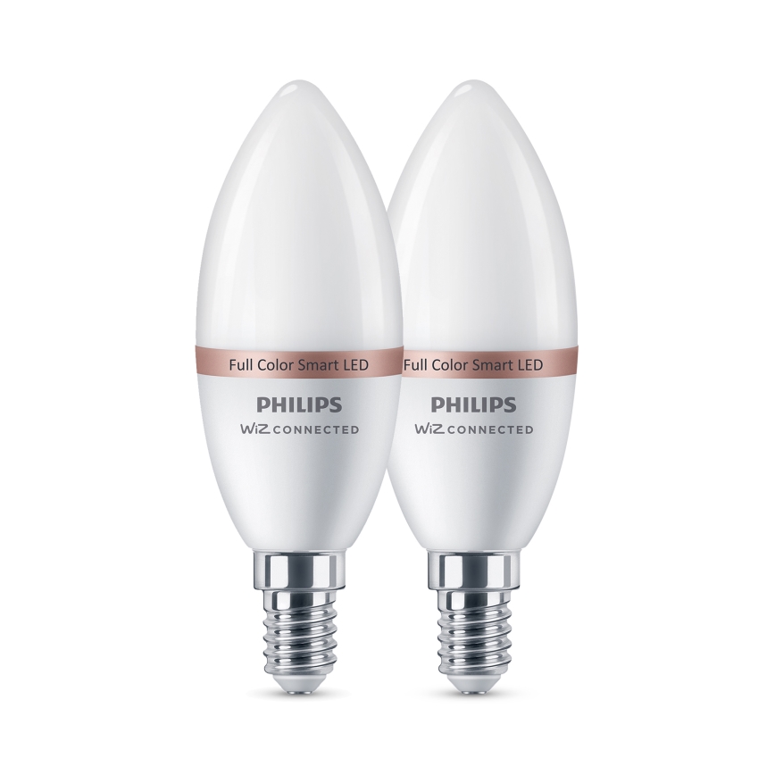 Philips SMART C37 E14 RGB LED izzó szett (2 db), fényerőszabályozható, 4,9W, 230V, 2200-6500K, CRI 90