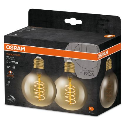 2 db-os szett, fényerőszabályozható VINTAGE FILAMENT LED izzó, E27, 4,8W, 230V, 2200K - Osram
