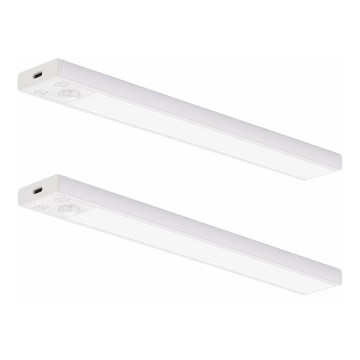 2 db-os szett LED újratölthető bútorvilágítás mozgás- és alkonykapcsolóval VIRO LED/1,2W/3,7V 800 mAh 3000/4000/6500K 30 cm fehér