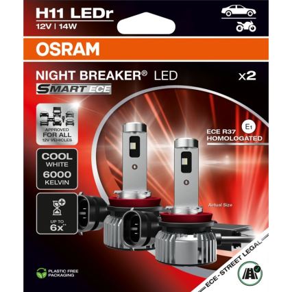 2 db-os szett: NIGHT BREAKER SMART H11 LED autóizzó PGJ19-2/14W/12V 6000K - Osram