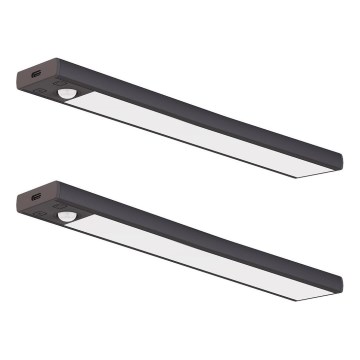 2 db-os szett tölthető LED bútorvilágítás mozgás- és alkonyérzékelővel VIRO LED/1,2W/3,7V 800 mAh 3000/4000/6500K 30 cm fekete