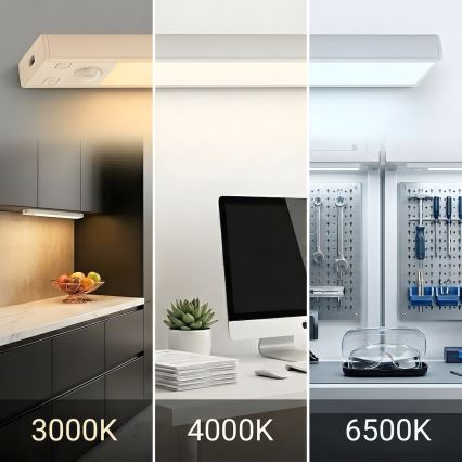 2 darabos szett: VIRO újratölthető LED bútorvilágítás mozgás- és alkonyatérzékelővel LED/1W/3,7V 800 mAh 3000/4000/6500K 20 cm fehér