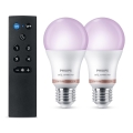 2 db Philips SMART A60 E27 LED RGB dimmelhető izzó 8,5W/230V 2200-6500K + távirányító