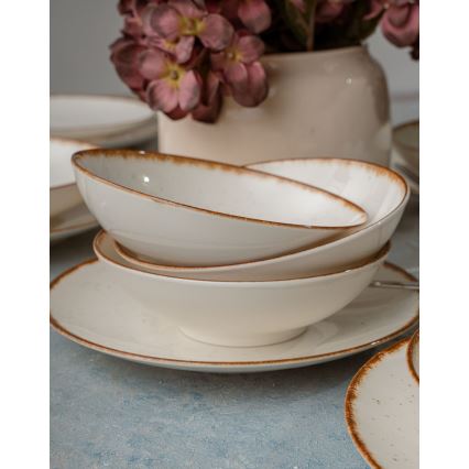 24 darabos bézs/barna porcelán étkészlet