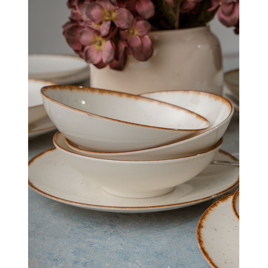 24 darabos bézs/barna porcelán étkészlet