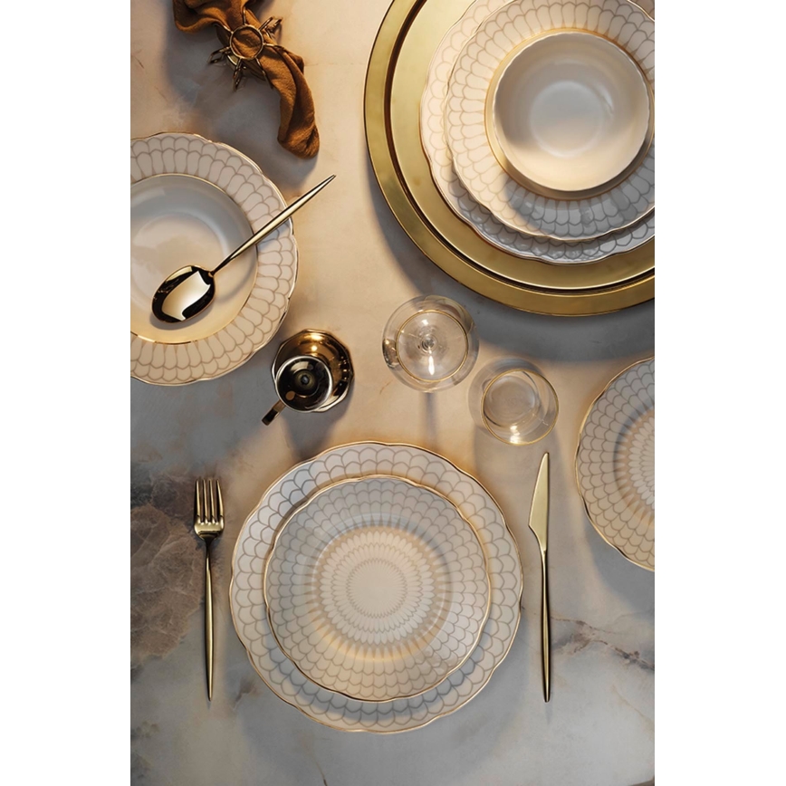 24 darabos elegáns fehér-arany porcelán étkészlet