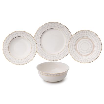 24 darabos elegáns fehér-arany porcelán étkészlet