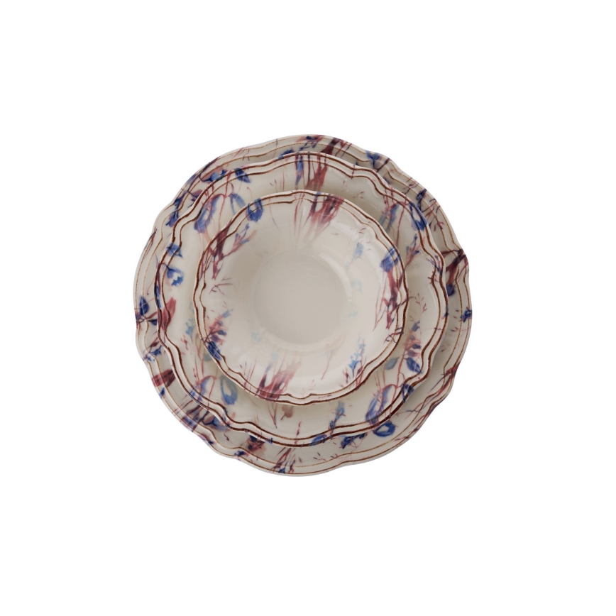 24 darabos, élénk színű porcelán étkészlet