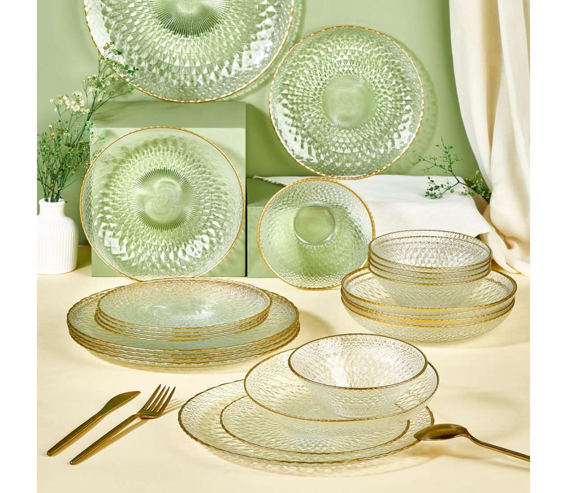24 darabos étkészlet átlátszó/arany/üveg 337GLZ1130