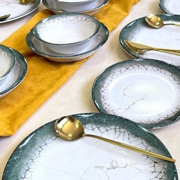 24 darabos étkészlet, fehér/antracit, kerámia