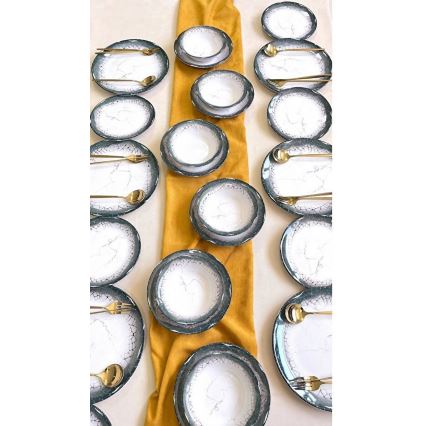 24 darabos étkészlet, fehér/antracit, kerámia