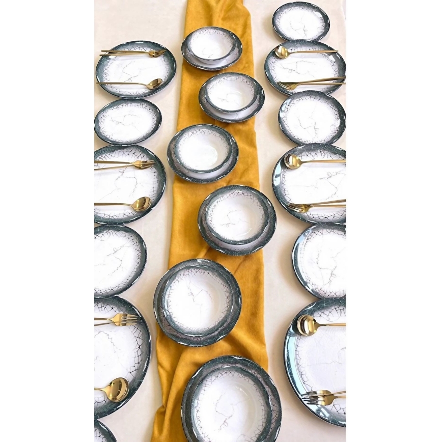 24 darabos étkészlet, fehér/antracit, kerámia