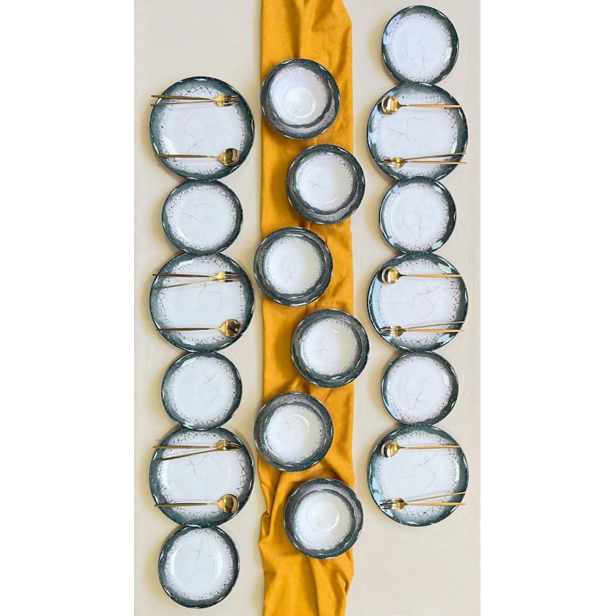 24 darabos étkészlet, fehér/antracit, kerámia