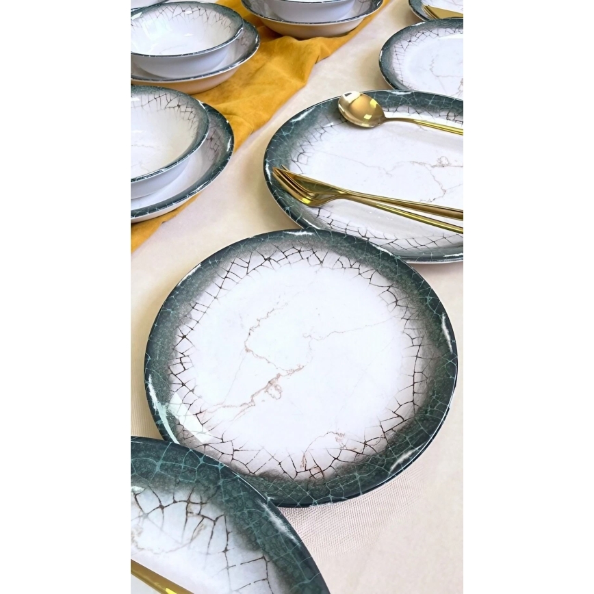 24 darabos étkészlet, fehér/antracit, kerámia