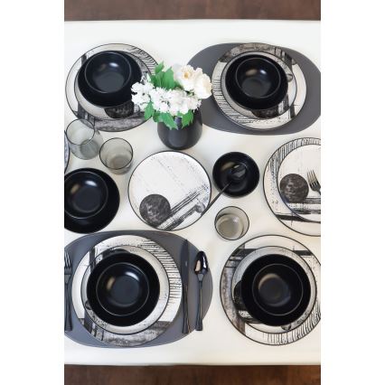 24 darabos étkészlet fehér/fekete/kőedény