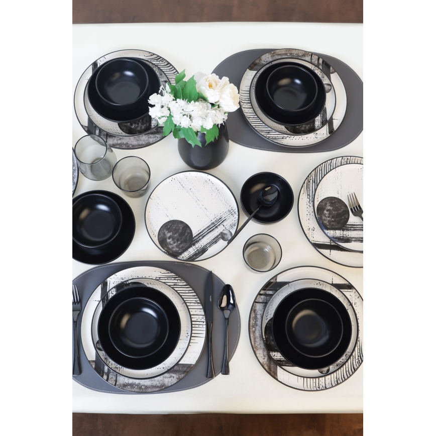 24 darabos étkészlet fehér/fekete/kőedény