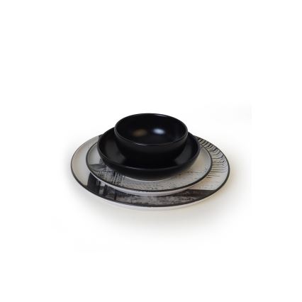 24 darabos étkészlet fehér/fekete/kőedény