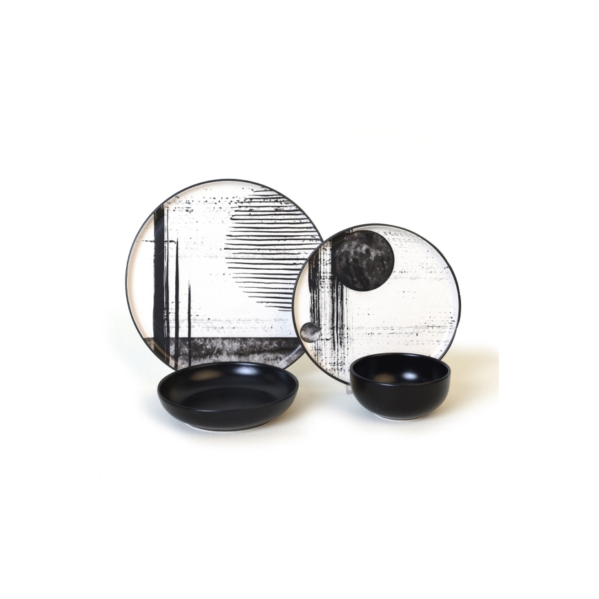 24 darabos étkészlet fehér/fekete/kőedény