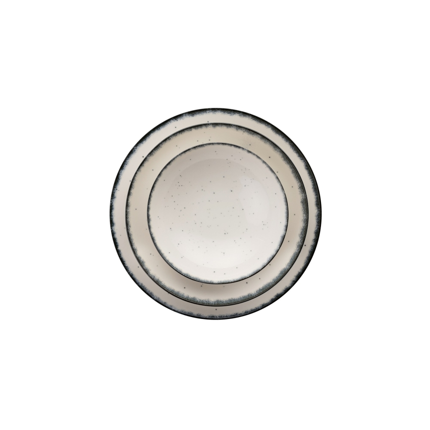 24 darabos étkészlet, fehér/fekete, porcelán