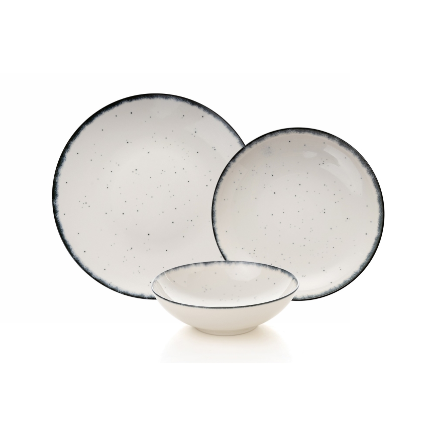 24 darabos étkészlet, fehér/fekete, porcelán