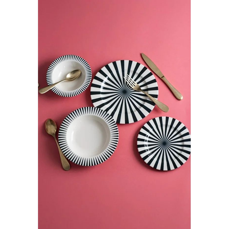 24 darabos étkészlet fehér/fekete/porcelán