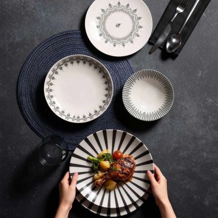 24 darabos étkészlet fehér/fekete/porcelán