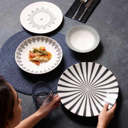24 darabos étkészlet fehér/fekete/porcelán