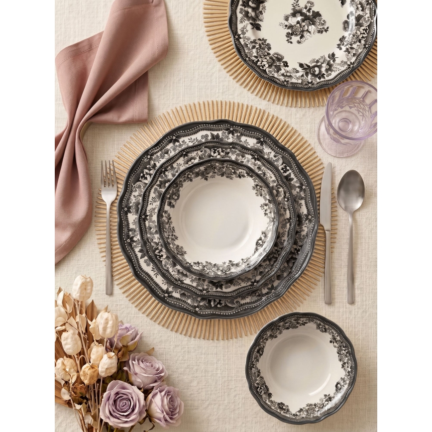 24 darabos étkészlet, fehér/fekete, porcelán