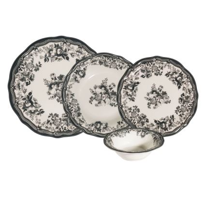 24 darabos étkészlet, fehér/fekete, porcelán