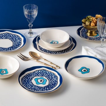 24 darabos étkészlet fehér/kék/arany/porcelán