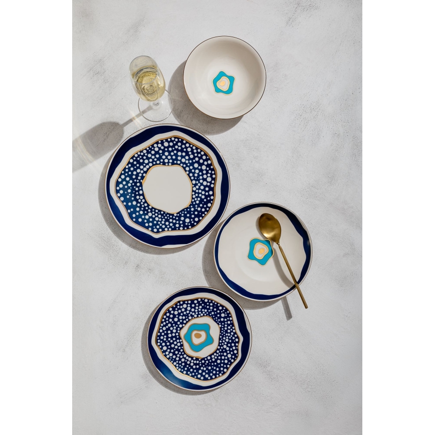 24 darabos étkészlet fehér/kék/arany/porcelán