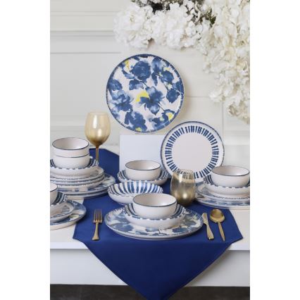 24 darabos étkészlet fehér/kék/kőkerámia
