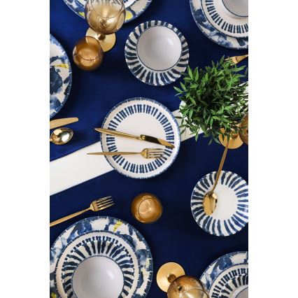 24 darabos étkészlet fehér/kék/kőkerámia