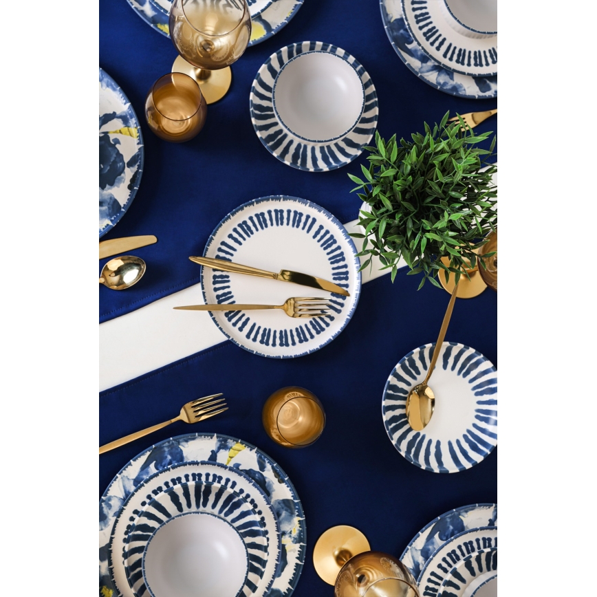 24 darabos étkészlet fehér/kék/kőkerámia