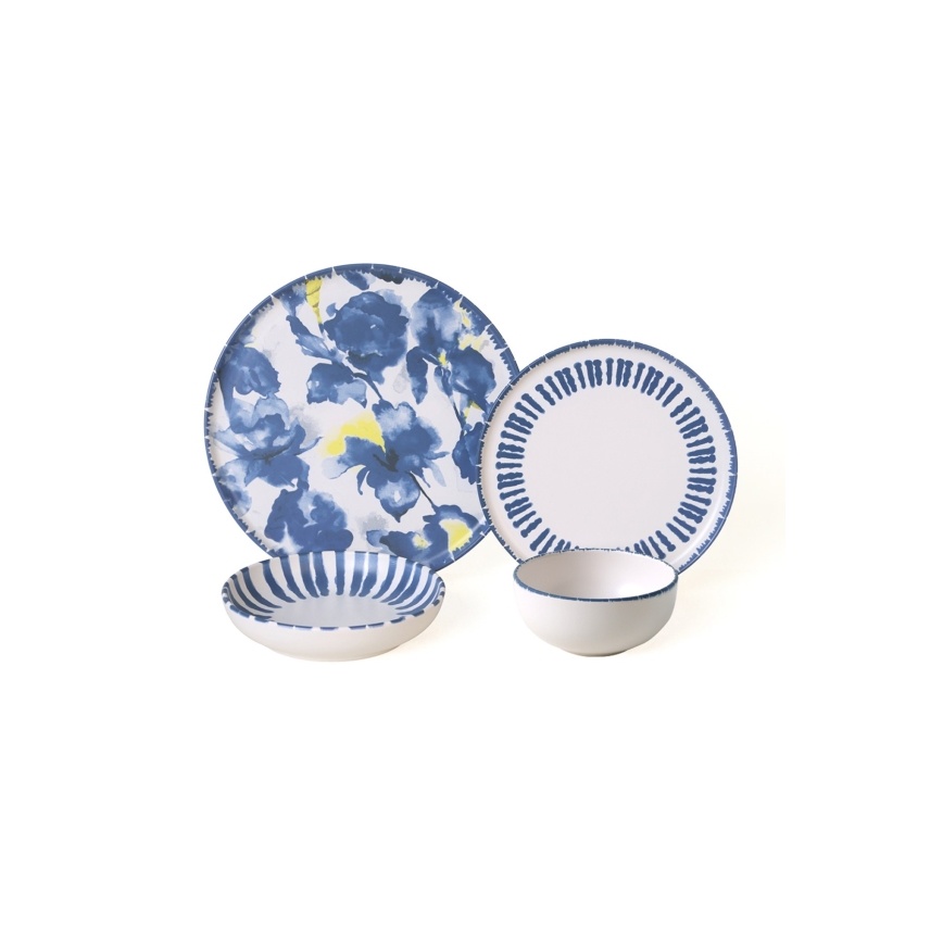 24 darabos étkészlet fehér/kék/kőkerámia