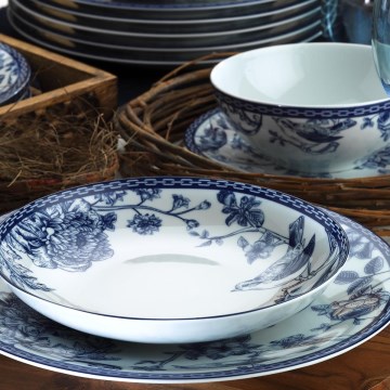 24 darabos étkészlet fehér/kék/porcelán