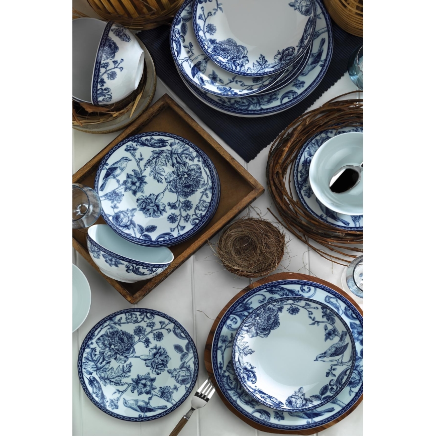 24 darabos étkészlet fehér/kék/porcelán
