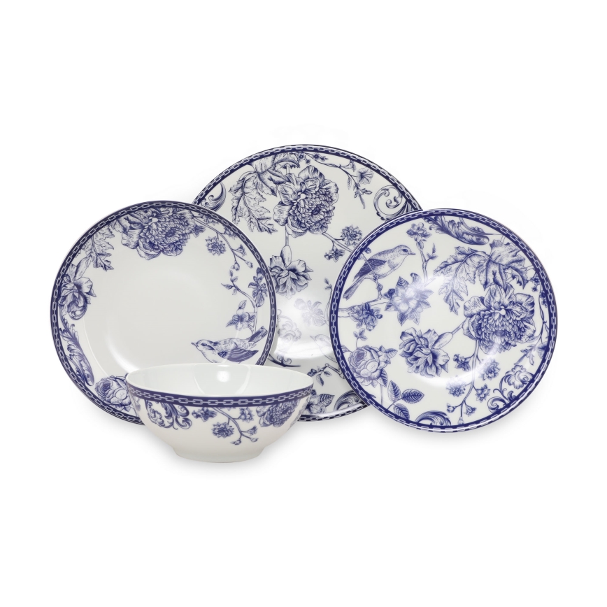 24 darabos étkészlet fehér/kék/porcelán