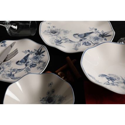 24 darabos étkészlet, fehér/kék, porcelán