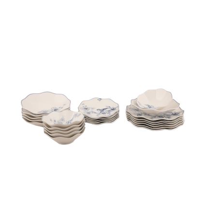 24 darabos étkészlet, fehér/kék, porcelán