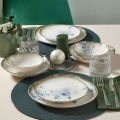 24 darabos étkészlet, fehér/kék, porcelán